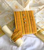 VredeVogel Yellow Silk lining unstiched  Dress Materials With Mask