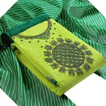 VredeVogel Parrot green Chanderi Silk Attractive Salwar Suits & Dress Materials 1