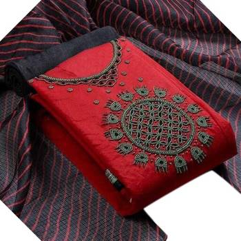 VredeVogel Red Chanderi Silk Attractive Salwar Suits & Dress Materials 1