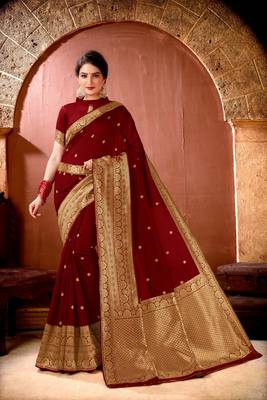maroon woven art silk saree saree with blouse 1