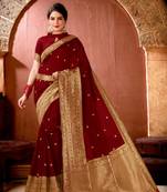 maroon woven art silk saree saree with blouse