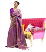 Purple woven silk saree with blouse