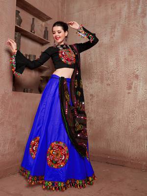 Blue Gujarati Gamthi Hand Embroidered Cotton Indian Traditional Dandiya Raas Garba Lehenga Choli For Navratri 1