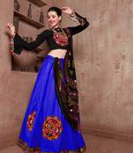 Blue Gujarati Gamthi Hand Embroidered Cotton Indian Traditional Dandiya Raas Garba Lehenga Choli For Navratri