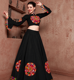 black mirror-work navratri chaniya choli with bell-sleeve blouse garba dress for women