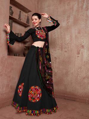 Black Mirror-Work Navratri Chaniya Choli with Bell-Sleeve Blouse Garba Dress for women 1