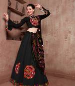 Black Mirror-Work Navratri Chaniya Choli with Bell-Sleeve Blouse Garba Dress for women