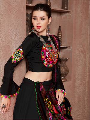 Black Mirror-Work Navratri Chaniya Choli with Bell-Sleeve Blouse Garba Dress for women 2