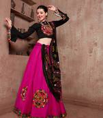 Pink Gujarati Gamthi Hand Embroidered Cotton Indian Traditional Dandiya Raas Garba Ghagra Choli For Navratri