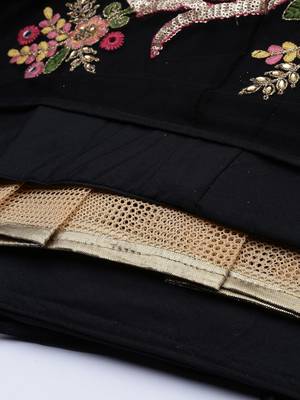Black Embroidered Net Semi-Stitched Lehenga & Unstitched Blouse With Dupatta 4