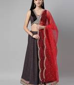 Black Silk Bandani Print Semi-Stitched Lehenga & Unstitched Blouse With Dupatta