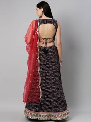 Black Silk Bandani Print Semi-Stitched Lehenga & Unstitched Blouse With Dupatta 2