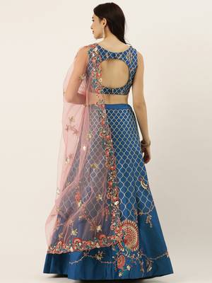 Blue Colour Satin Silk A-line Semi-Stitched Lehenga & Unstitched Blouse With Dupatta 2
