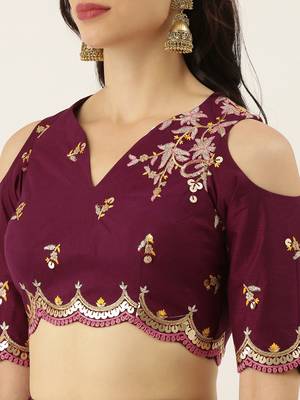 Burgundy Colour Satin Silk Flair Semi-Stitched Lehenga & Unstitched Blouse With Dupatta 3