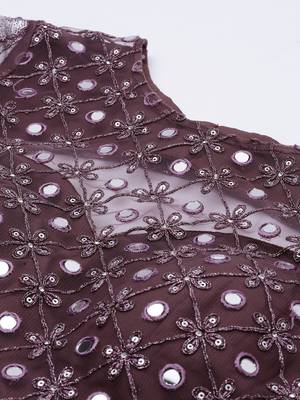 Burgundy Embroidered Net Semi-Stitched Lehenga & Unstitched Blouse With Dupatta 4