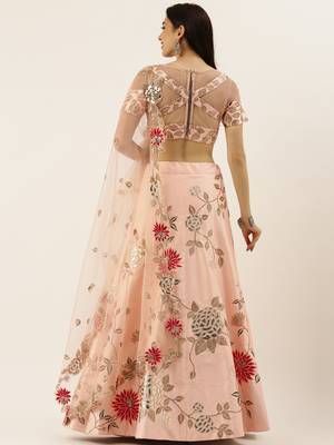 Champagne Colour Satin Silk A-line Semi-Stitched Lehenga & Unstitched Blouse With Dupatta 2