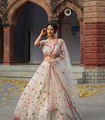 Grey Colour Net A-line Semi-Stitched Lehenga & Unstitched Blouse With Dupatta