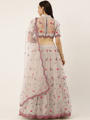 Grey Colour Net A-line Semi-Stitched Lehenga & Unstitched Blouse With Dupatta 2