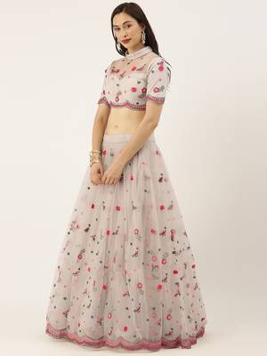 Grey Colour Net A-line Semi-Stitched Lehenga & Unstitched Blouse With Dupatta 3