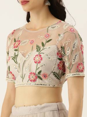 Grey Colour Net Flair Semi-Stitched Lehenga & Unstitched Blouse With Dupatta 3