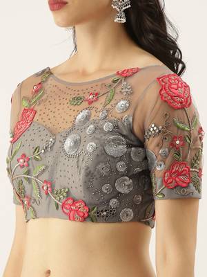 Grey Colour Net With Sequins and Saroski Stone Work Semi-Stitched Lehenga & Unstitched Blouse With Dupatta 3