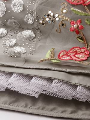 Grey Colour Net With Sequins and Saroski Stone Work Semi-Stitched Lehenga & Unstitched Blouse With Dupatta 4