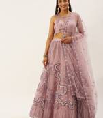Lavender Colour Net A-line Semi-Stitched Lehenga & Unstitched Blouse With Dupatta