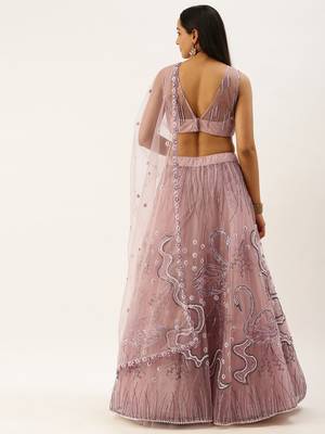 Lavender Colour Net A-line Semi-Stitched Lehenga & Unstitched Blouse With Dupatta 2