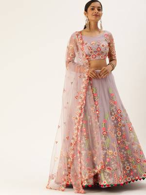 Lavender Colour Net Circular Semi-Stitched Lehenga & Unstitched Blouse With Dupatta 1