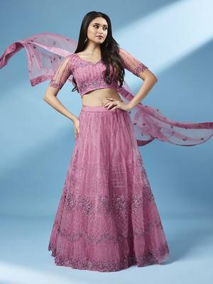 Lavender Coloured Codding Embroidered Semi-Stitched Lehenga & Unstitched Blouse With Dupatta 1