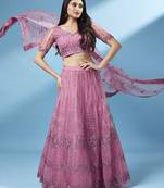 Lavender Coloured Codding Embroidered Semi-Stitched Lehenga & Unstitched Blouse With Dupatta