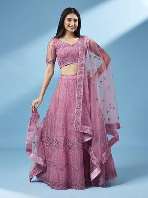 Lavender Coloured Codding Embroidered Semi-Stitched Lehenga & Unstitched Blouse With Dupatta 2