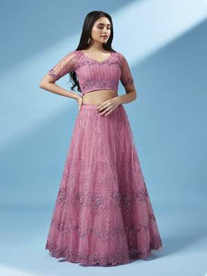 Lavender Coloured Codding Embroidered Semi-Stitched Lehenga & Unstitched Blouse With Dupatta 4