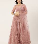 Lavender Embroidered Net Semi-Stitched Lehenga & Unstitched Blouse With Dupatta