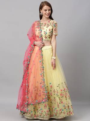 Lemon Colour Net Circular Semi-Stitched Lehenga & Unstitched Blouse With Dupatta 1