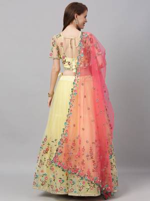 Lemon Colour Net Circular Semi-Stitched Lehenga & Unstitched Blouse With Dupatta 2