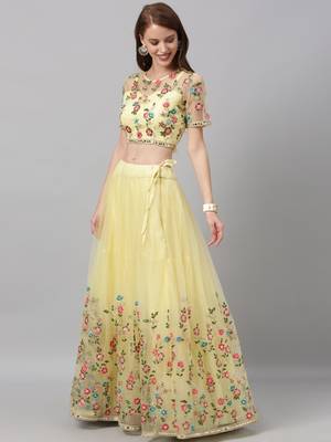 Lemon Colour Net Circular Semi-Stitched Lehenga & Unstitched Blouse With Dupatta 3