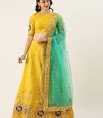 Yellow Colour Satin Silk Flair Semi-Stitched Lehenga & Unstitched Blouse With Dupatta