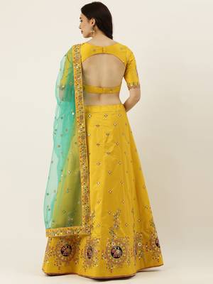 Yellow Colour Satin Silk Flair Semi-Stitched Lehenga & Unstitched Blouse With Dupatta 2