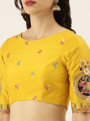 Yellow Colour Satin Silk Flair Semi-Stitched Lehenga & Unstitched Blouse With Dupatta 3