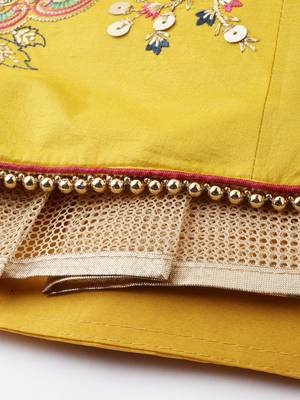 Yellow Colour Satin Silk Flair Semi-Stitched Lehenga & Unstitched Blouse With Dupatta 4