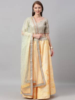 yellow embroidered art silk semi stitched lehenga 1