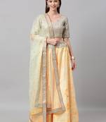 yellow embroidered art silk semi stitched lehenga