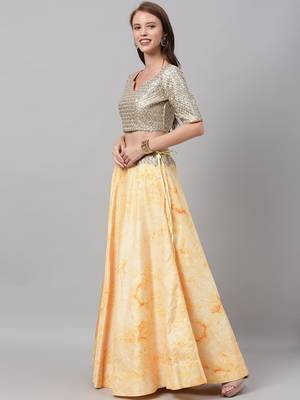yellow embroidered art silk semi stitched lehenga 3