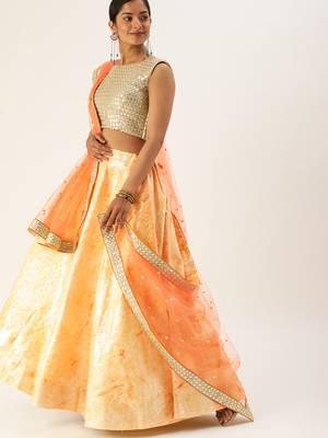 yellow embroidered art silk semi stitched lehenga 1
