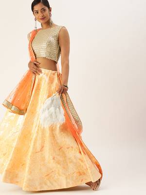yellow embroidered art silk semi stitched lehenga 2