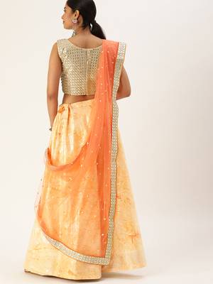 yellow embroidered art silk semi stitched lehenga 3