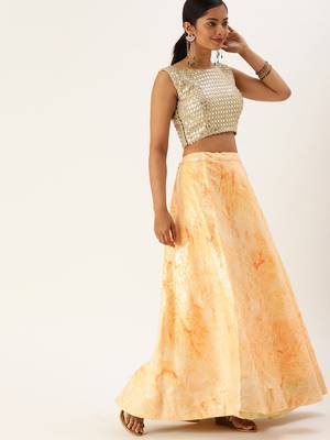 yellow embroidered art silk semi stitched lehenga 4