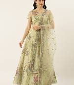 Lime Green Embroidered Net Semi-Stitched Lehenga & Unstitched Blouse With Dupatta