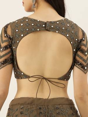 Mehendi Embroidered Net Semi-Stitched Lehenga & Unstitched Blouse With Dupatta 2
